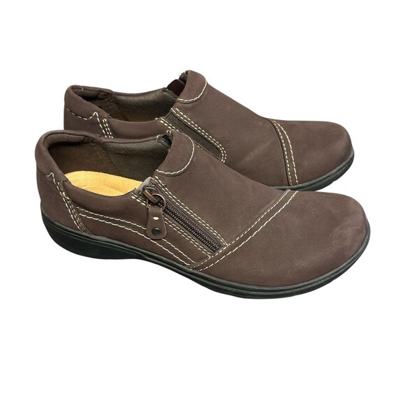 Clarks Womens Carleigh Ray Loafer Brown Leather Zip Flat Comfy Slip On Size 8.5 - Picture 1 of 7